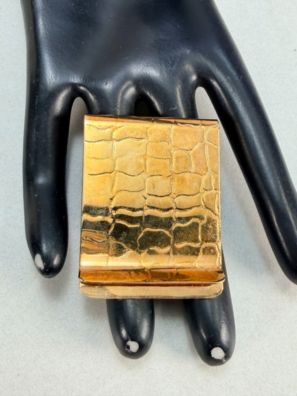 Vintage Gold Tone Croc Texture Money Clip Minimalist Men's Wallet Accessory